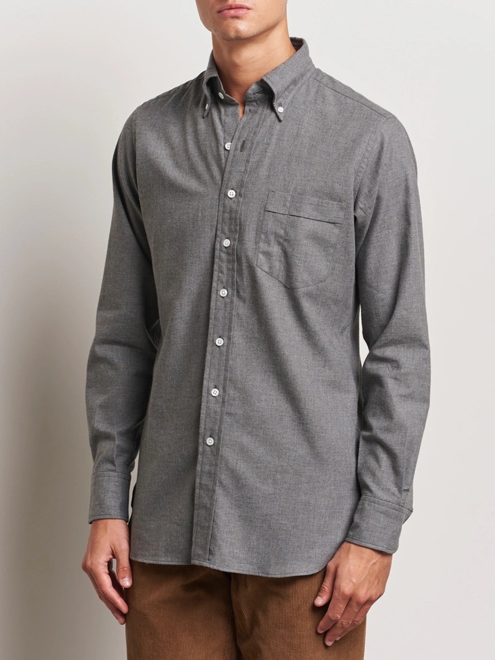 Drake’s Grey Cotton Flannel Button Down Shirt
